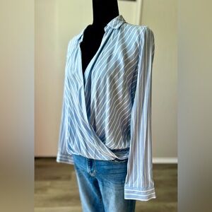 H&M Light Blue and White Striped Blouse